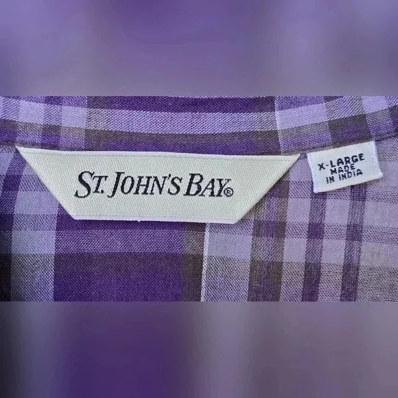 St. John's Bay, Size XL, Purple Plaid Short-Sleeve Blouse - Picture 3 of 5